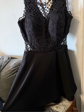 City Studio Black Lace Mini Dress with Crochet Detail